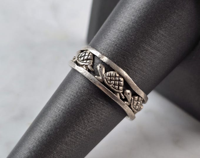 Womens Vintage Estate Sterling Silver Turtle Ring 2.7g E4132