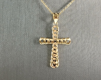 Womens Sterling Silver Gold Tone Religious Cross Pendant Necklace 2.8g E797