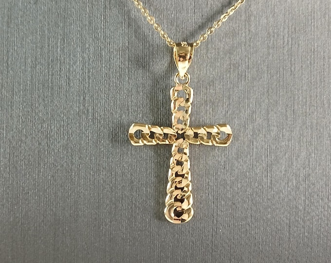 Womens Sterling Silver Gold Tone Religious Cross Pendant Necklace 2.8g E797