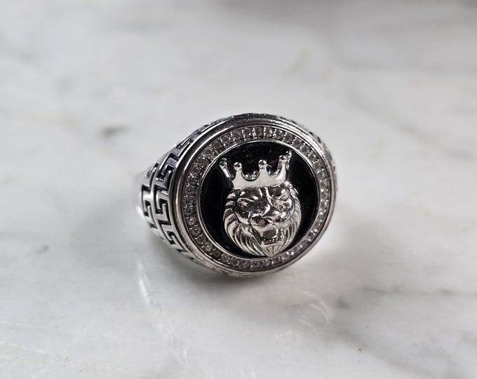 Mens Sterling Silver Lions Head Ring 12.2g E5834
