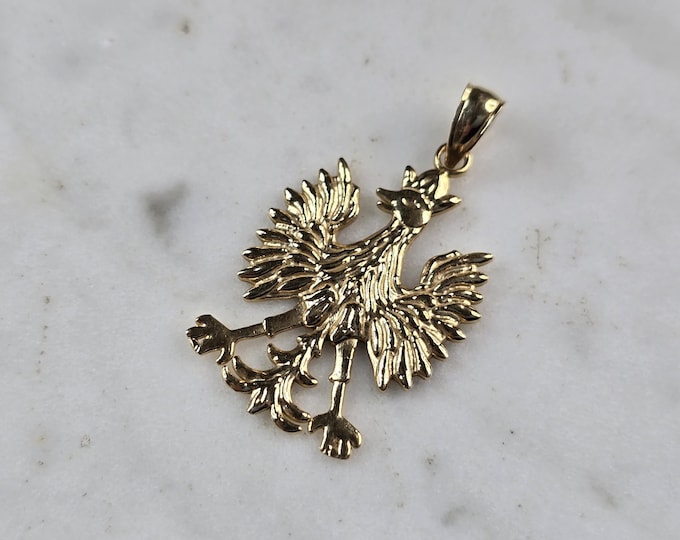 Vintage Estate 14k Yellow Gold Polish Eagle Phoenix Pendant 1.9g E3936