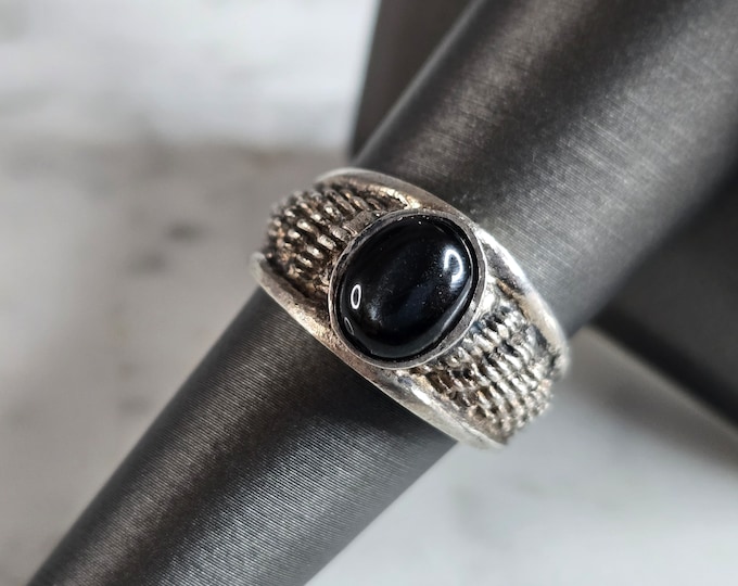 Womens Vintage Estate Sterling Silver Modernist Onyx Ring 6.9g E7601