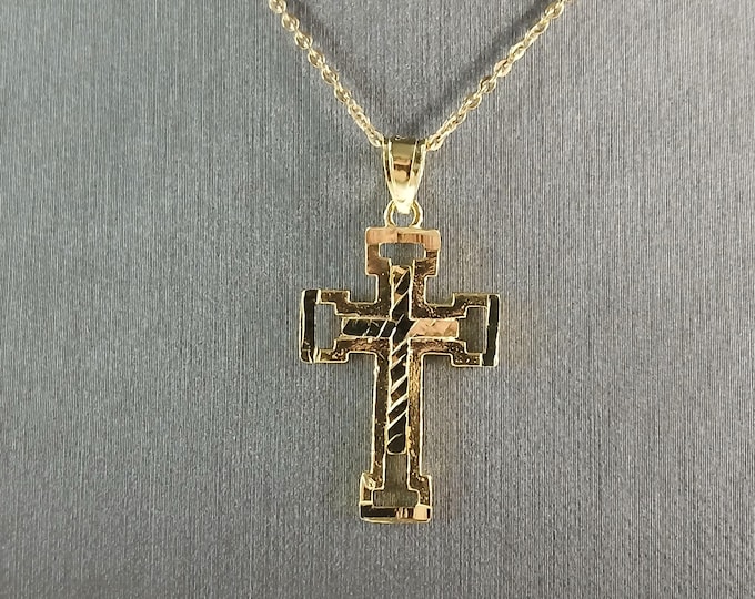Womens Sterling Silver Gold Tone Religious Cross Necklace 4.1g E6394