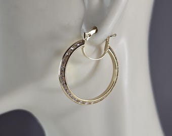 Womens 14K Yellow Gold CZ Hoop Earrings, 3.0g E3765