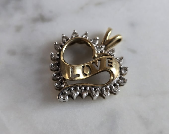 Womens Vintage Estate 10K Gold Heart Diamond Pendant 2.7g E7288