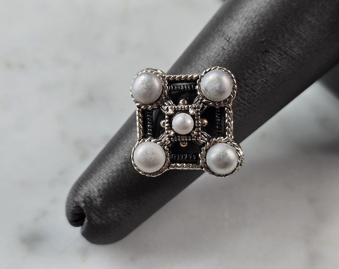 Womens Vintage Estate Sterling Silver Seed Pearl Ring 5.8g E3699