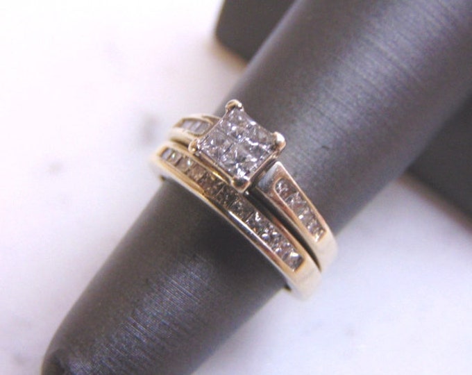 Women's Vintage Estate 14K White Gold Diamond Engagement Ring Set, 6.3g E3537