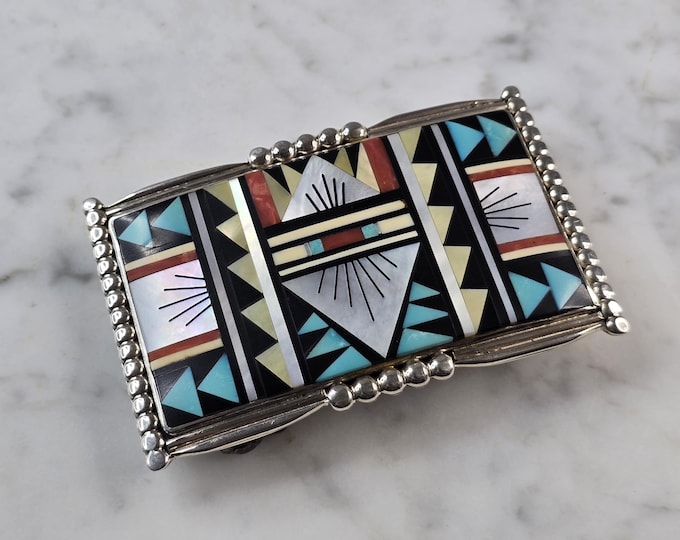 Vintage Estate Sterling Silver Native American Zuni Belt Buckle 49.6g E611