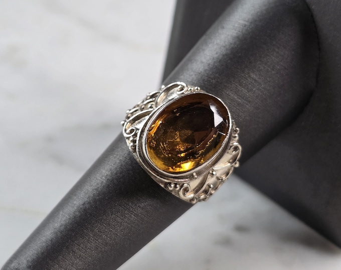 Womens Vintage Estate Sterling Silver Modernist Citrine Ring 3.6g #E1920