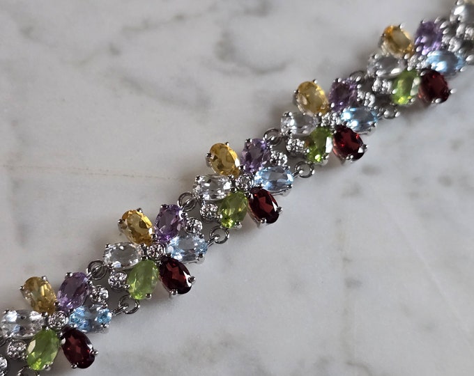 Womens Vintage Estate Sterling Silver Multi Stone Bracelet 27.5g E7990