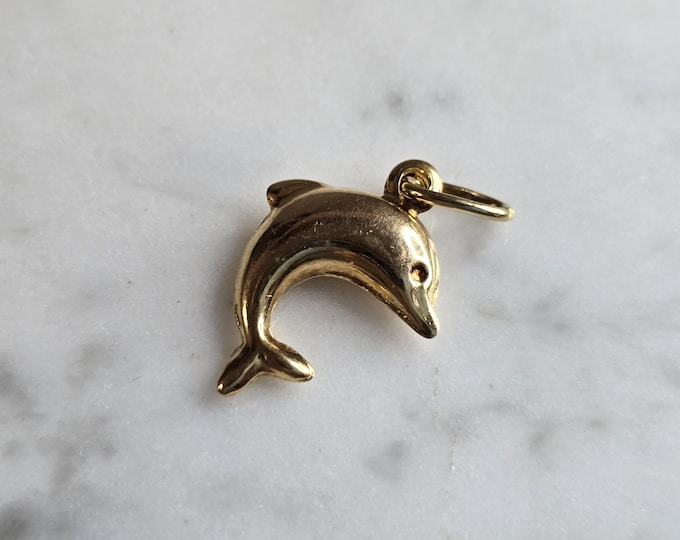 Womens Vintage Estate 14K Yellow Gold Dolphin Pendant 1.1g E5295