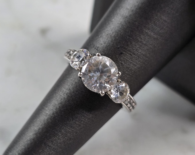 Womens Vintage Estate Sterling Silver Modernist CZ Ring 4.5g E6859