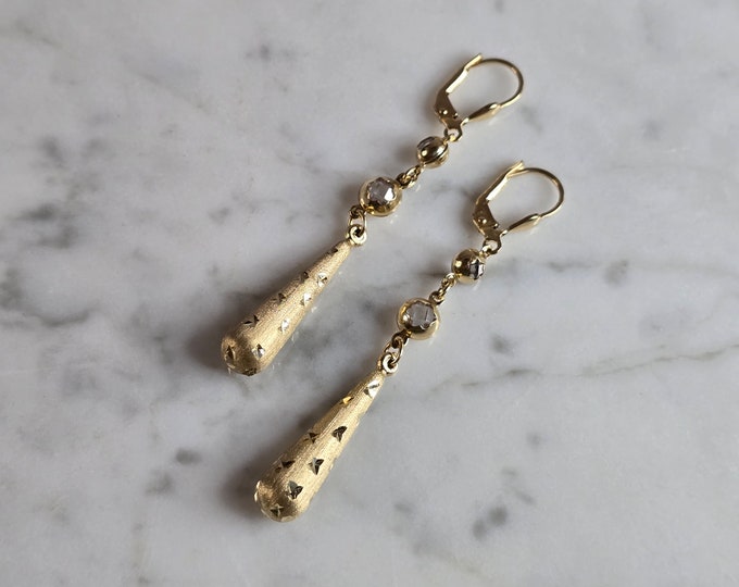 Pr Womens Vintage Estate 14K Yellow Gold Modernist Dangle Earrings, 3.9g E7381