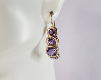 Pr Womens Vintage Estate 14K Gold Amethyst Earrings 4.9g E2981