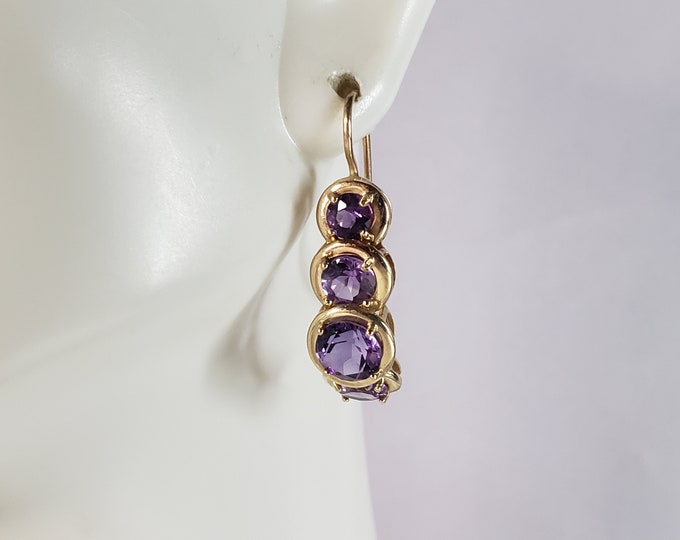 Pr Womens Vintage Estate 14K Gold Amethyst Earrings 4.9g E2981