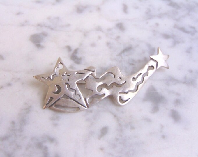 Womens Vintage Estate Sterling Silver Shooting Star Brooch 10.6g E4208