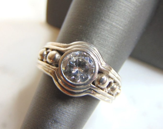 Womens Vintage Estate Sterling Silver CZ Ring 6.2g E5190