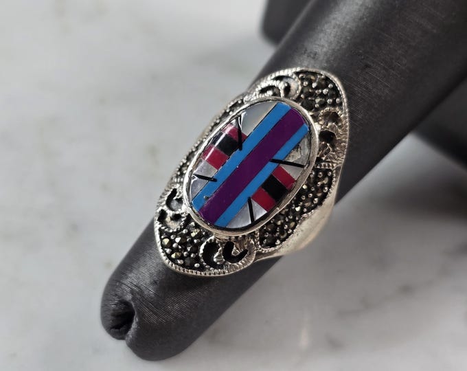 Womens Vintage Estate Sterling Silver Southwestern Zuni Ring 7.2g E650