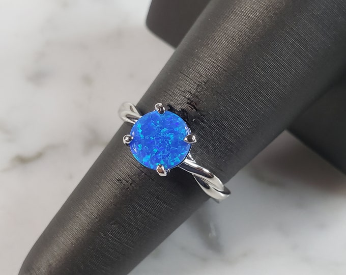 Womens Estate Sterling Silver Modernist Blue Opal Ring 2.6g E1413