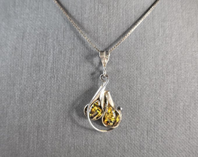 Womens Estate Sterling Silver Modernist Citrine ? Pendant Necklace 5.1g E1939