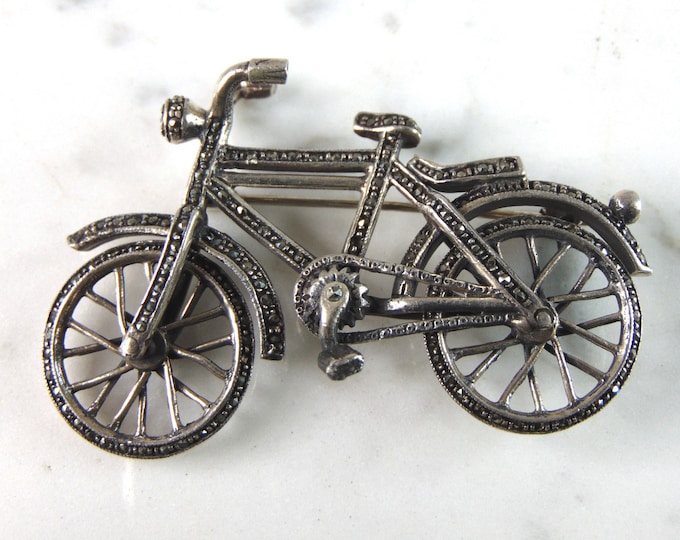 Womens Vintage Estate Sterling Silver Bicycle Brooch 15.1g E6310