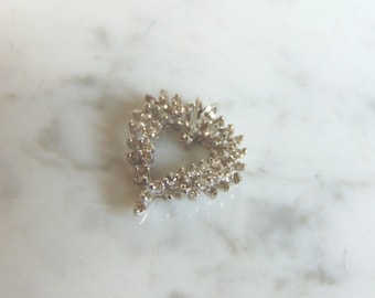 Womens Vintage Estate 14K White Gold Heart Diamond Pendant 3.3g E3398