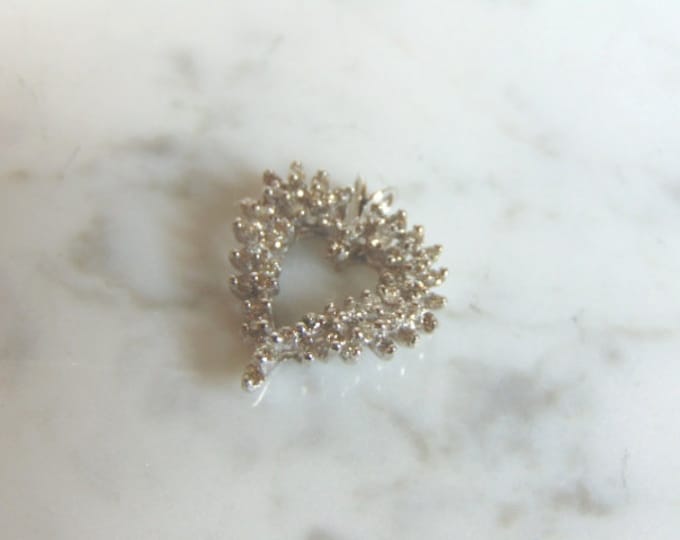 Womens Vintage Estate 14K White Gold Heart Diamond Pendant 3.3g E3398