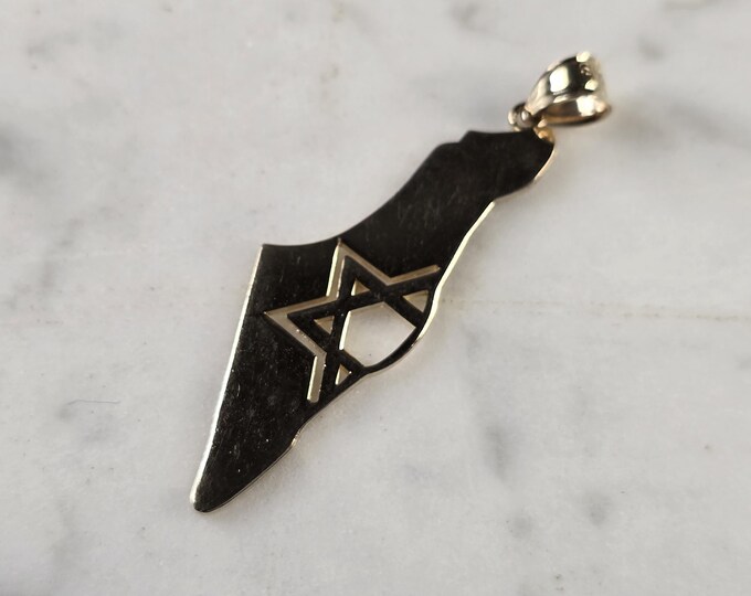 14K Yellow Gold Jewish Judaica Star of David Israel Pendant, 3.4g E4764