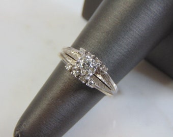 Womens Vintage Estate 14K White Gold Diamond Engagement Ring Set, 4.4g E3261