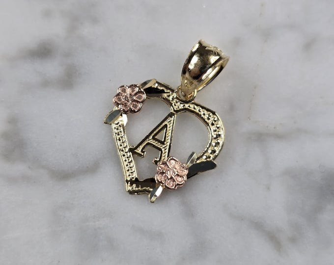 Womens 10K Yellow & Rose Gold Initial Letter " A "  Heart Pendant 0.9g E3174