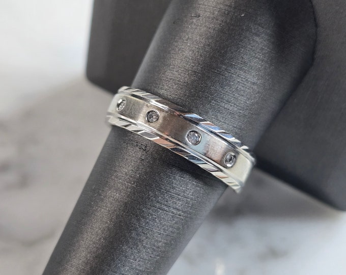 Mens Vintage Estate 10k White Gold Diamond Ring 4.8g #E5692