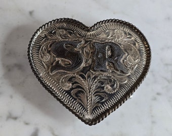 Vintage Estate Sterling Silver Southwestern Heart Belt Buckle 58.0g E7151