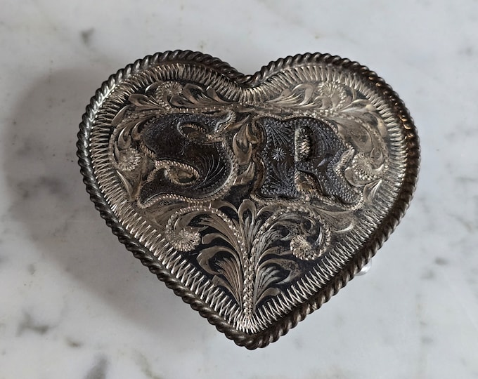 Vintage Estate Sterling Silver Southwestern Heart Belt Buckle 58.0g E7151