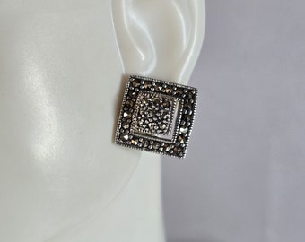 Womens Vintage Estate Sterling Silver Deco Earrings 5.3g E7642