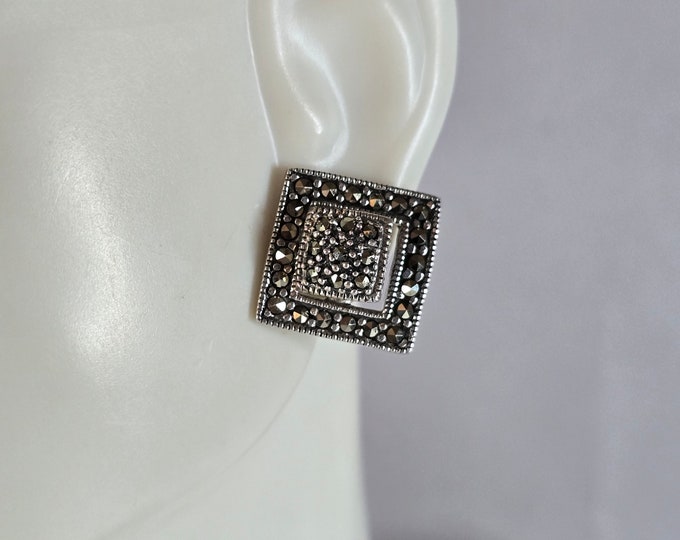 Womens Vintage Estate Sterling Silver Deco Earrings 5.3g E7642