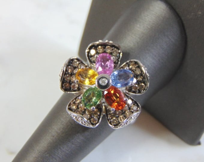 Womens Vintage Estate 14K Gold Diamond Flower Ring 9.2g E3096