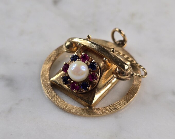 Womens Vintage Estate 14K Yellow Gold Telephone Brooch 12.2g E962