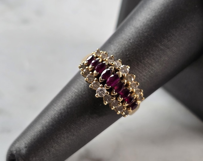 Womens Vintage Estate 14k Yellow Gold Ruby & Diamond Ring 4.6g E7860