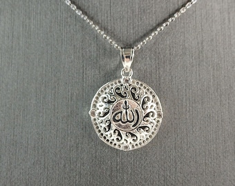 Sterling Silver CZ Religious Muslim Allah Pendant Necklace 4.5g E4699