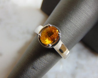 Womens Vintage Estate 14K White Gold Citrine Diamond Ring 5.5g E3002