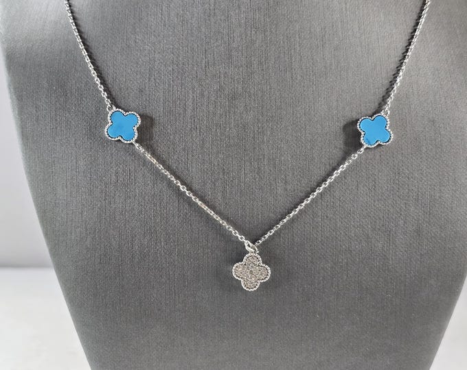 Womens Sterling Silver 4 Leaf Clover Necklace 8.8g E3250