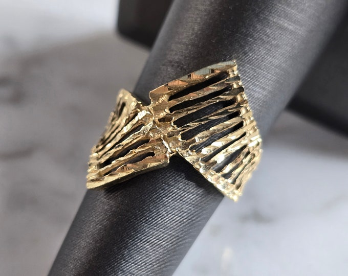 Womens Vintage Estate 14K Yellow Gold Modernist Ring, 3.6g E7885