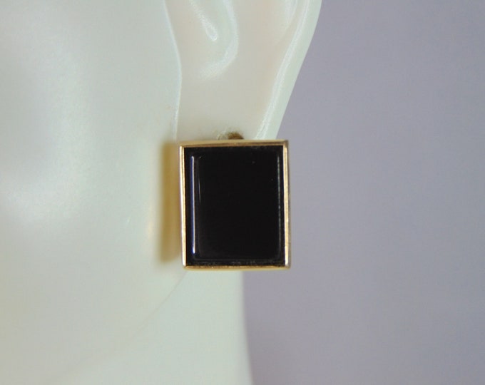 Womens Vintage Estate 14K Yellow Gold Onyx Earrings 3.5g E2283