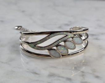 Womens Sterling Silver Modernist Opal Cuff Bracelet 19.1g E1905