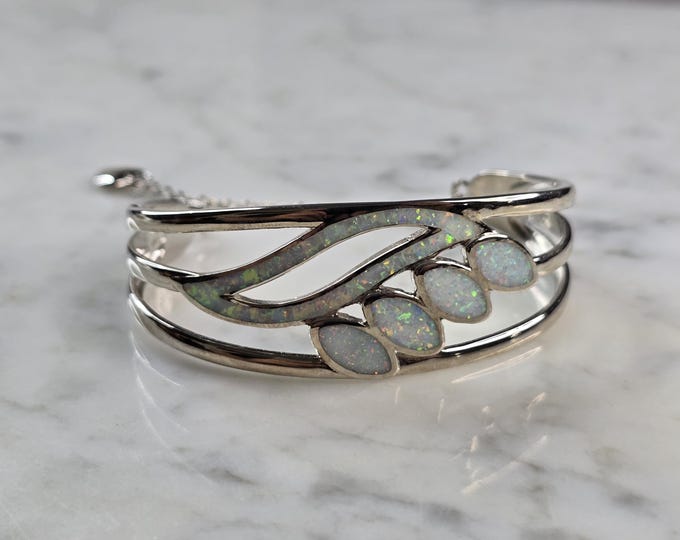 Womens Sterling Silver Modernist Opal Cuff Bracelet 19.1g E1905