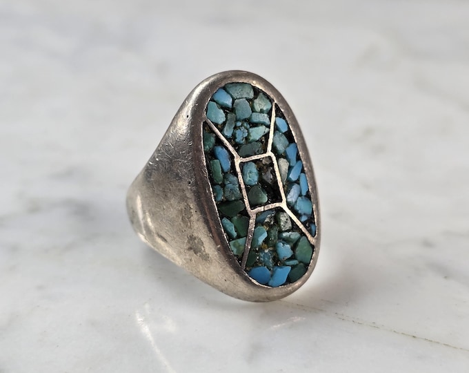 Mens Vintage Estate Southwestern Sterling Silver Turquoise Ring 19.2g E607