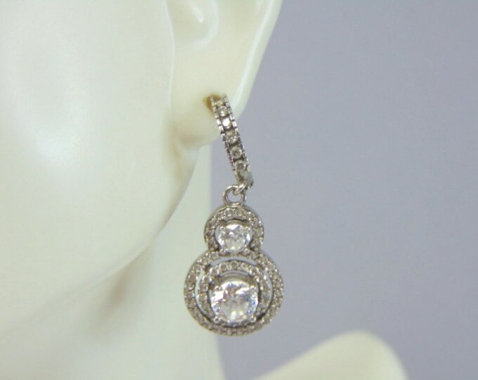 Womens Vintage Estate Sterling Silver CZ Earrings 5g E5322