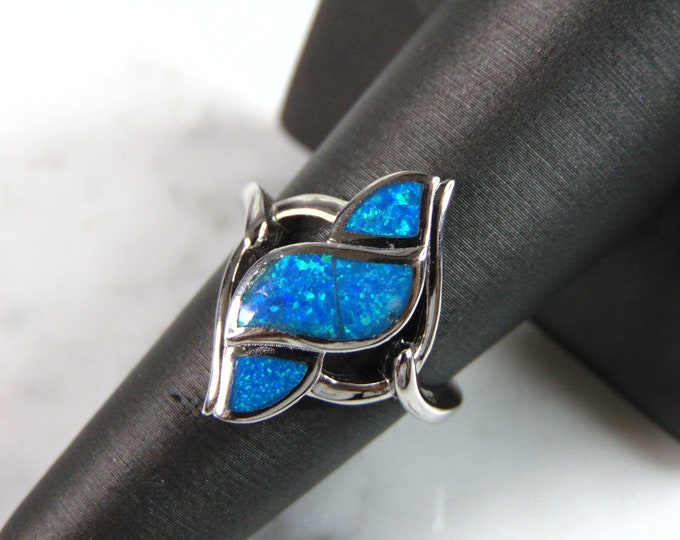 Womens Estate Sterling Silver Modernist Blue Opal Ring 5.2g E5241