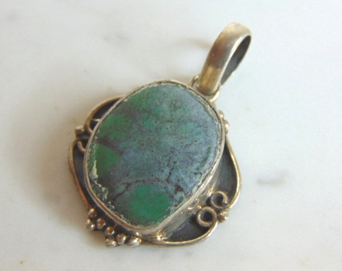 Womens Vintage Estate Sterling Silver Chrysocolla Pendant 11.9g E5644
