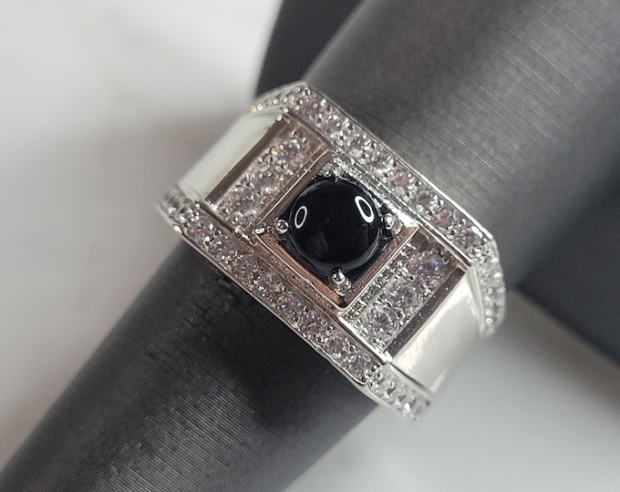 Mens Estate Sterling Silver Modernist Onyx Ring 7.2g E6207